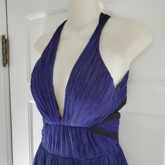 J. MENDEL Blue with Black Chiffon Plisse Dress - 2 - Picture 3 of 14